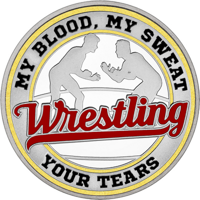 Maroon "Wrestling" with Gold Outer Circular Borders